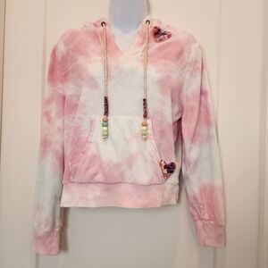 LoveShackFancy Kirby Hoodie S Cherry Fizz Tie Dye Heart Bead Terry Coquette Boho